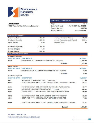 Download Botswana Savings bank statement word